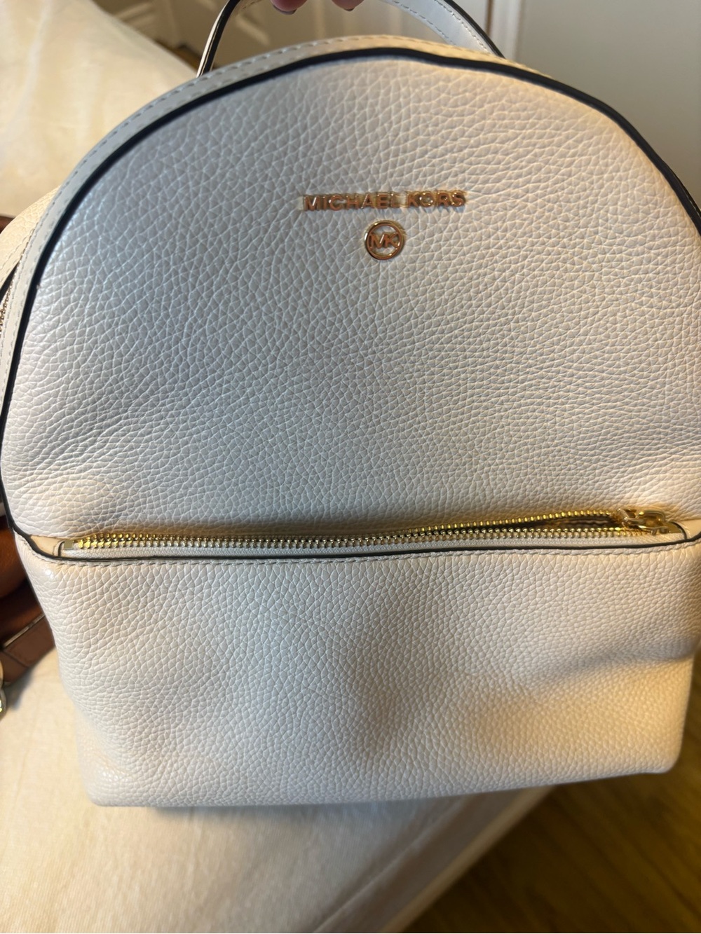 Michael Kors White Pebbled Leather Mini Backpack with Gold Hardware